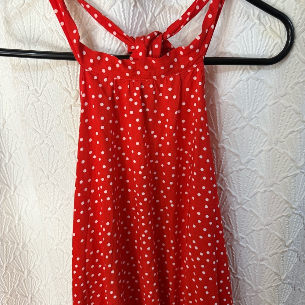 Pretty Garden Halter top Red Polka Dot Sleeveless backless maxi Dress nwt